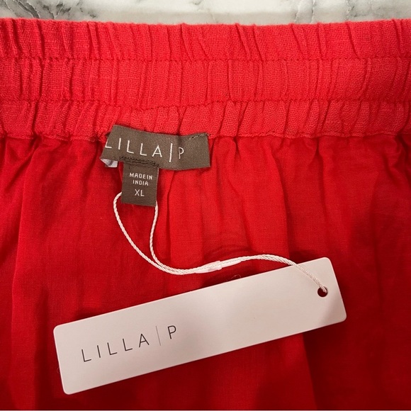 Lilla P Coral Orange Red Women's Midi Skirt Pull On Elastic Waist Pockets XL - Picture 9 of 10